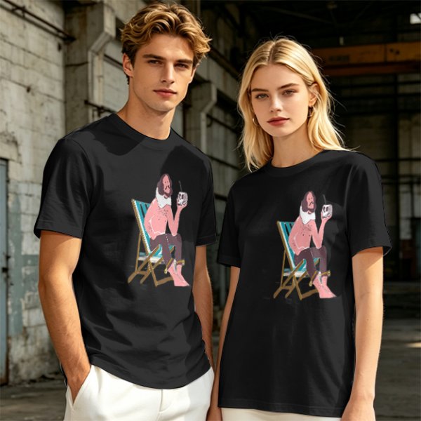 Olive T-Shirt With Relaxed Bearded Man Holding Skull Cup Print