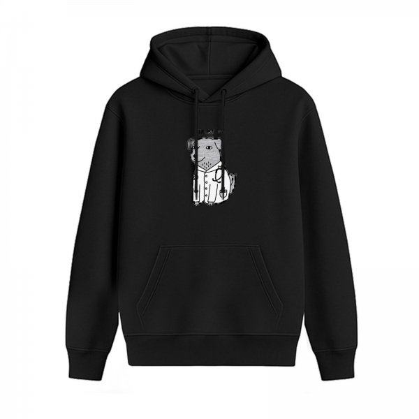 Black Hoodie With Cute Doctor Dog Graphic Print