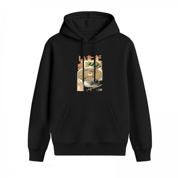 Black hoodie with Japanese ramen graphic print