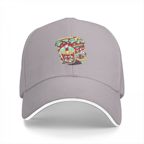 Black baseball cap with spooky drink graphic and Japanese text
