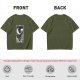 Olive t-shirt with The Moon tarot card skeleton and crescent moon print