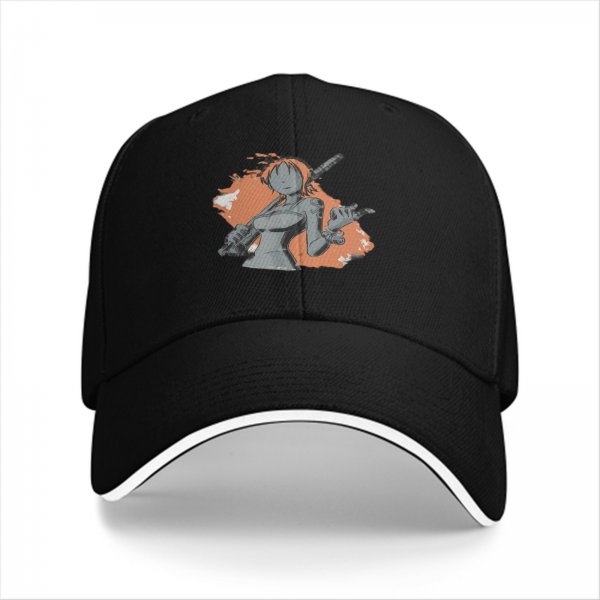 Black Baseball Cap with Anime Female Character Graphic