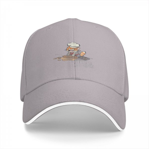 Black Baseball Cap With Cute Chef Cat Rolling Dough Print