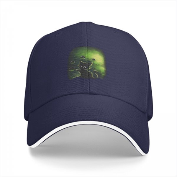 Black Baseball Cap With Glowing Green Cat Bubble Art Print