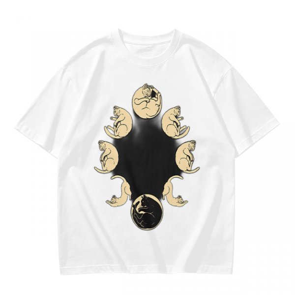 Olive T-Shirt With Cat Phases Moon Cycle Graphic Print