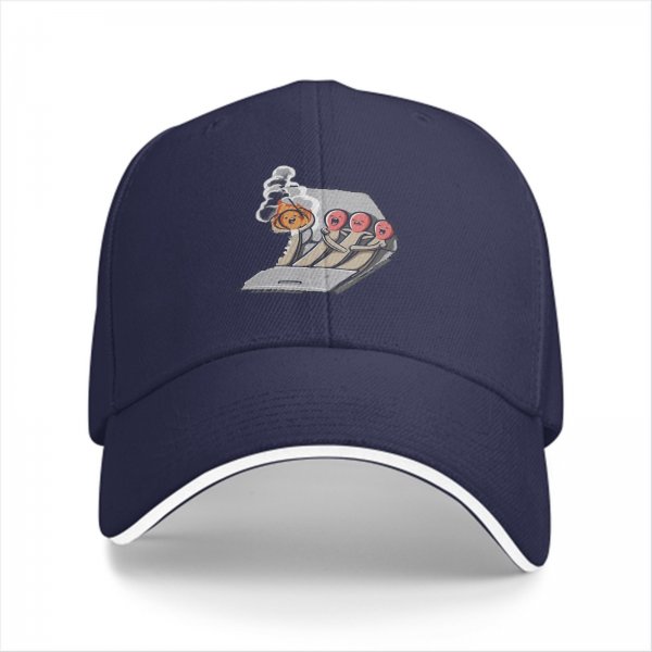 Black baseball cap with funny matchstick cartoon design