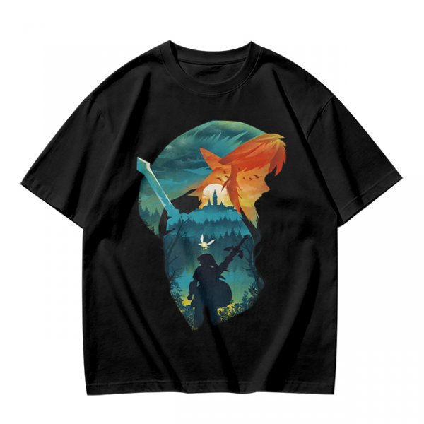 Olive green t-shirt with fantasy warrior silhouette graphic