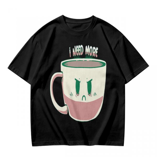 Olive Graphic Tee With Angry Coffee Cup I Need More Print