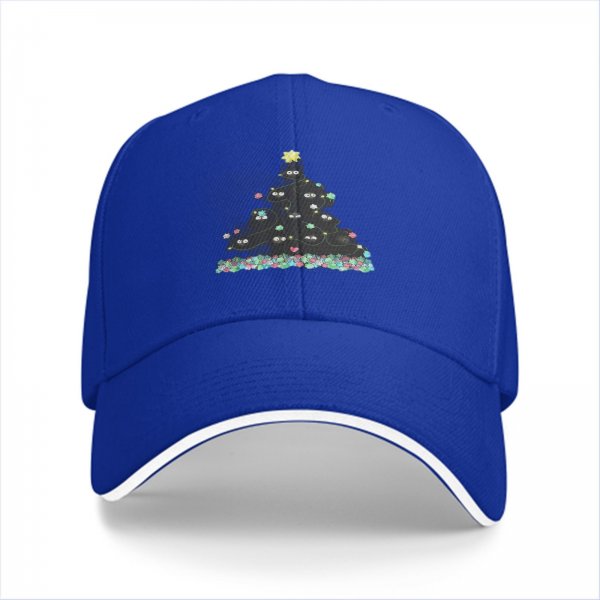 Black Baseball Cap With Cute Soot Sprite Christmas Tree Design