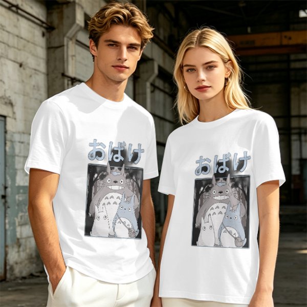 Olive green graphic tee with Totoro forest spirit print