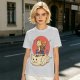 Olive T-shirt with a cat warrior riding a flying cloud graphic