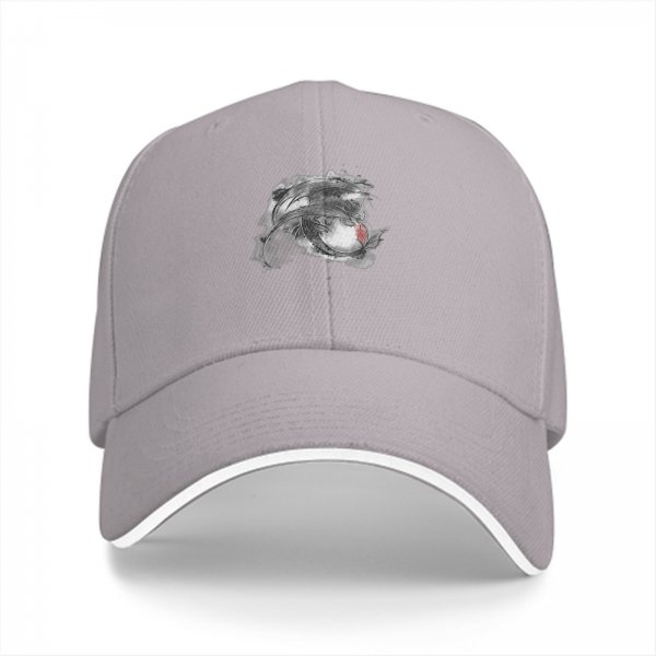 Black Baseball Cap With Abstract Feather And Red Accent Print