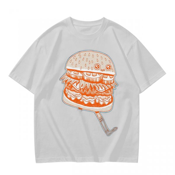 Olive T-Shirt With Cute Cartoon Hamburger Print