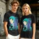 Anime Character Silhouette Wisteria Floral Graphic Olive T-Shirt