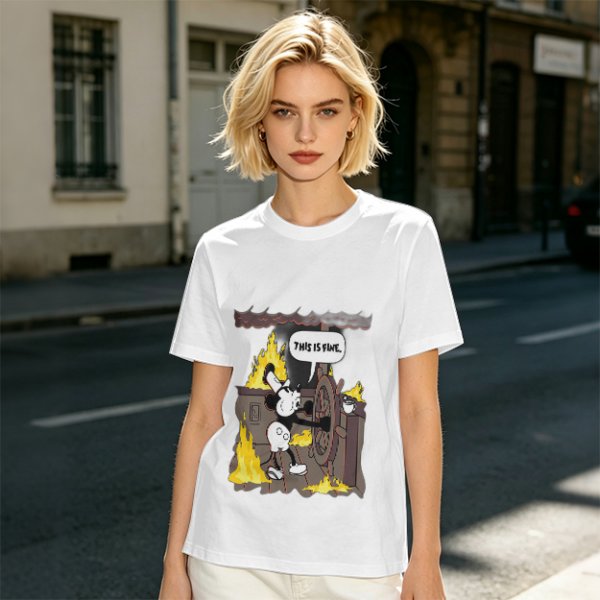 Olive T-Shirt With Steamboat Willie This Is Fine Burning Ship Art