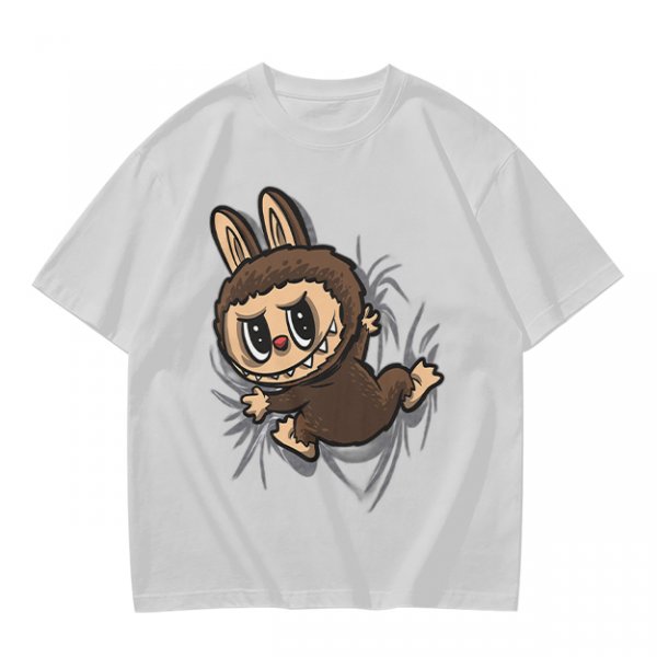 Olive Green T-Shirt With Playful Monster Bunny Graphic Print