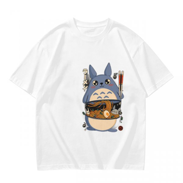 Olive T-shirt with Totoro ramen bowl graphic print