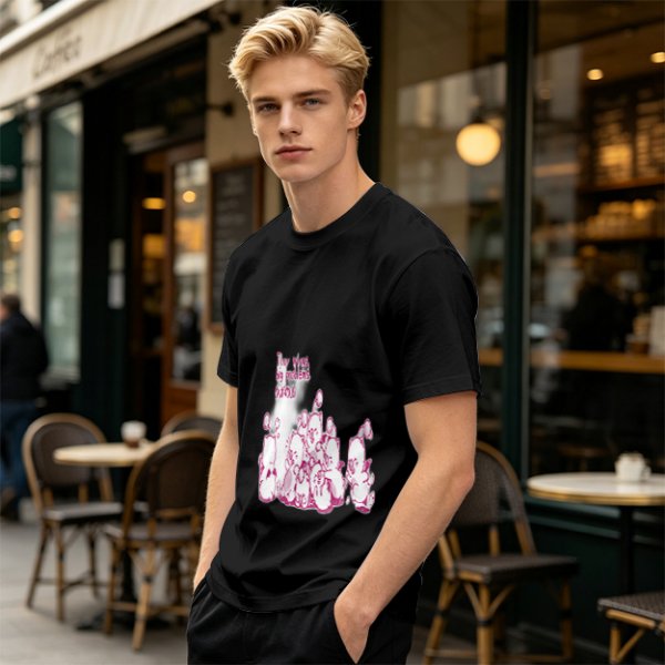 Olive Green T-Shirt With Pink Whimsical Graphic Print