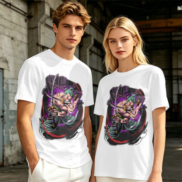Olive T-shirt with One Piece Roronoa Zoro Three Sword Style Print