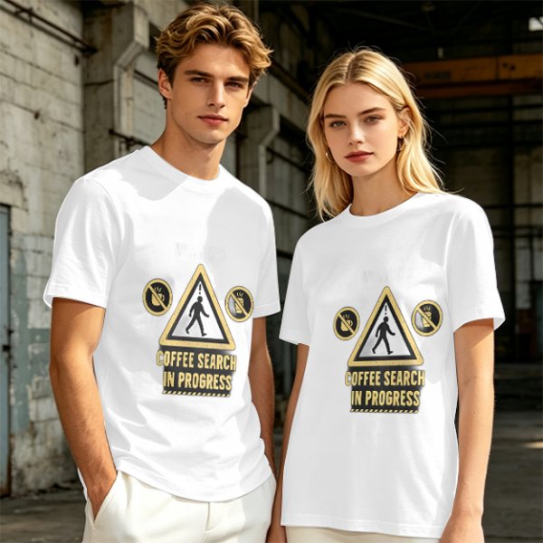 Olive T-Shirt With Coffee Search In Progress Warning Print