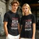 Olive green t-shirt with Trash Buddies raccoon possum and skunk graphic
