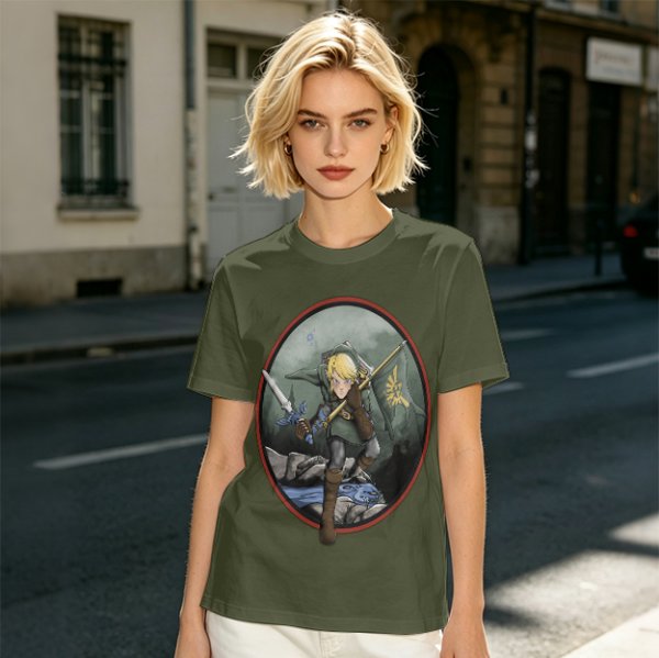 Olive Green T-Shirt With Legendary Hero Art Print