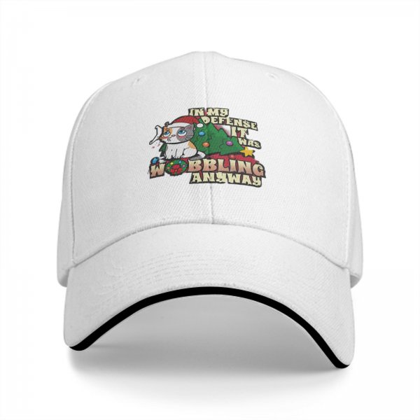 Black baseball cap with funny Christmas cat wobbling defense print