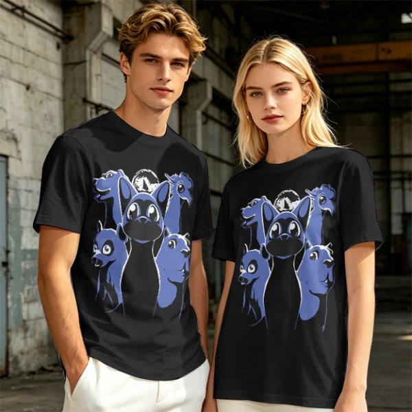 Olive T-Shirt With Blue Fantasy Animal Heads Graphic Print
