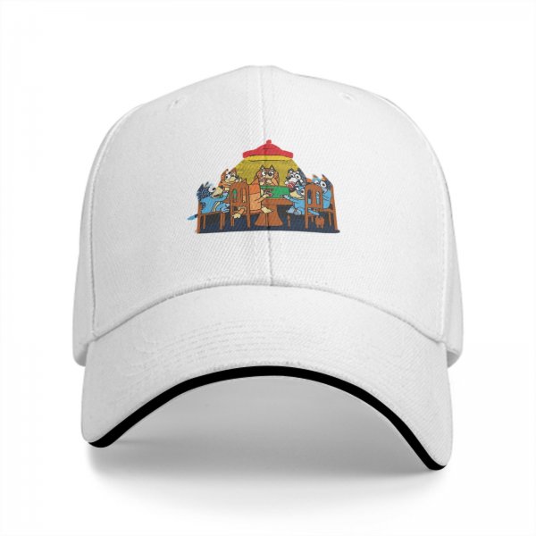 Black Baseball Cap With Cartoon Dog Family Dining Print