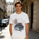 Olive Green Graphic T-Shirt with Classic Dark Car and Orange Text Print