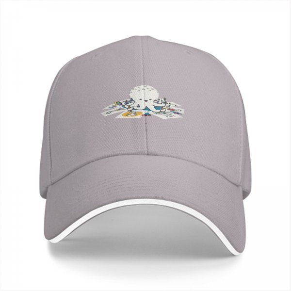Black baseball cap with cute octopus holding colorful cards print