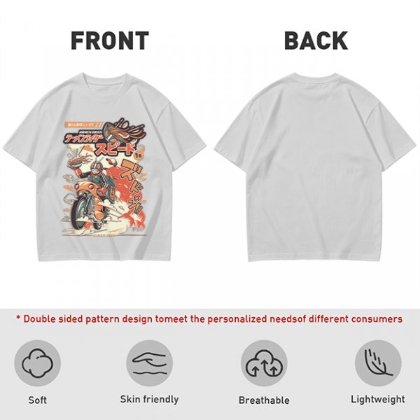 Olive green graphic tee with retro masked rider ramen motorcycle art