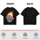 Olive green t-shirt with cute cartoon flaming asteroid graphic