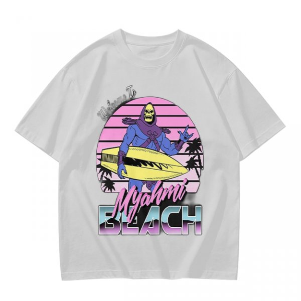 Welcome to Myahmi Beach Skeletor Surf Graphic T-Shirt