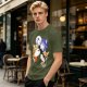 Olive T-shirt with Space Fox Crew Graphic Design