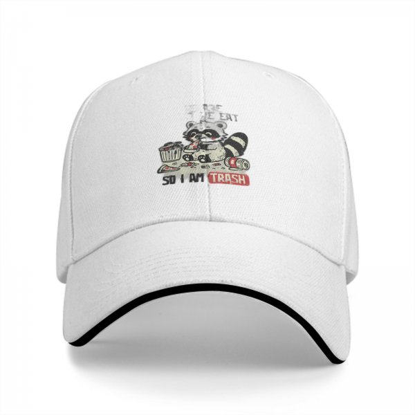 Black Baseball Cap With Raccoon Trash Graphic And Text
