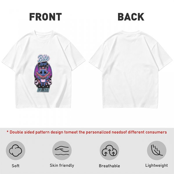 Olive graphic t-shirt with bat cat holding watermelon and 'Bite First Ask Later' text