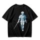 Olive T-shirt with Walking Swordsman Graphic Print