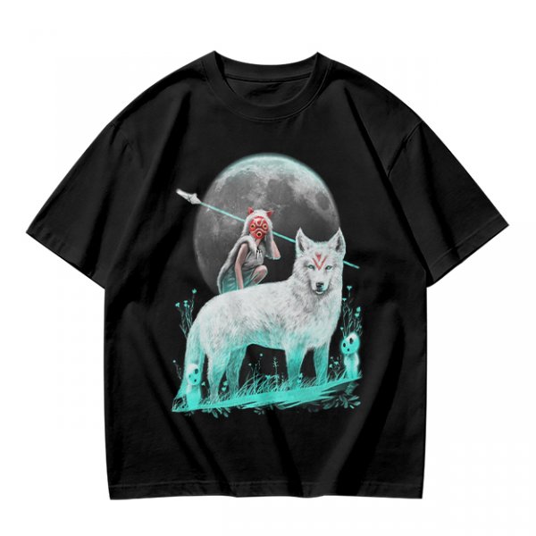 Olive T-Shirt With Wolf Warrior And Moon Forest Art Print