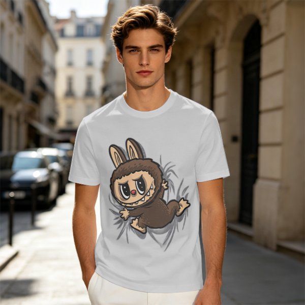 Olive Green T-Shirt With Playful Monster Bunny Graphic Print