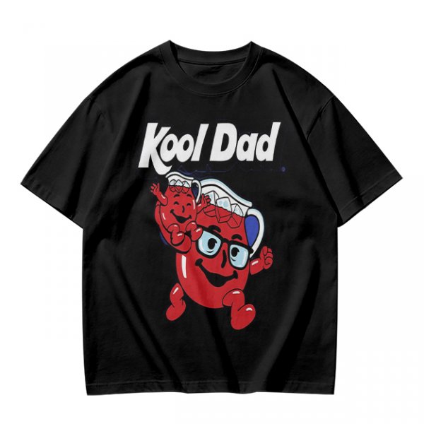 Olive green graphic t-shirt with Kool Dad and Kool-Aid mascot print