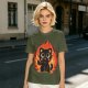 Olive T-Shirt With Cute Black Cat Thumbs Up On Flames Graphic
