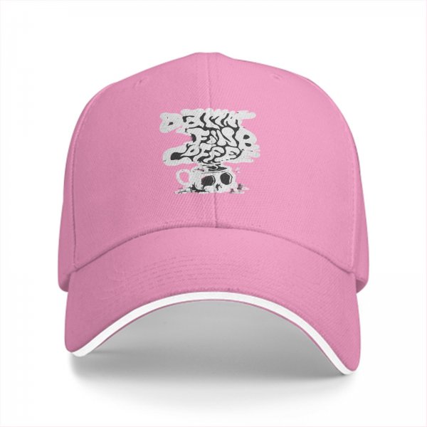 Black baseball cap with drink fine coffee skull cup graphic