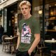Olive t-shirt with cute grim reaper riding unicorn and death metal graphic