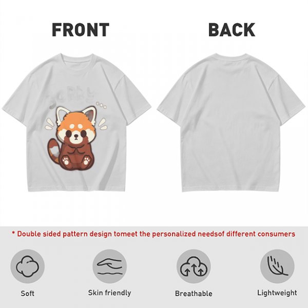 Olive T-Shirt With Cute Shy Red Panda Graphic Print