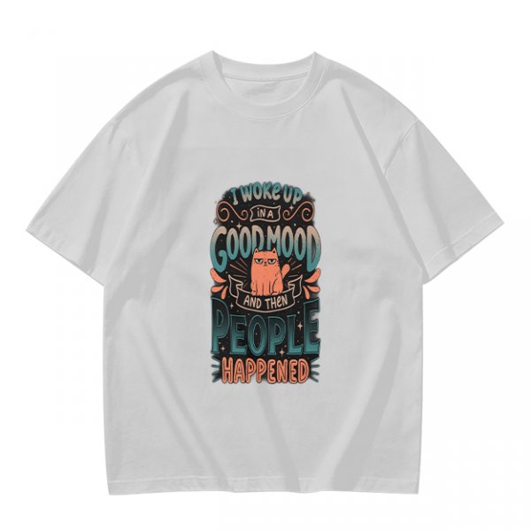 Olive t-shirt with 'I woke up in a good mood and then people happened' grumpy cat print