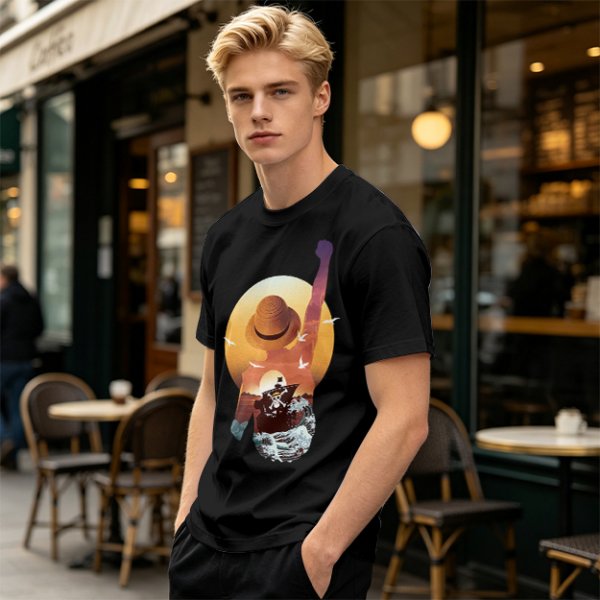 Anime Pirate Adventure Sunset Graphic T-Shirt Design