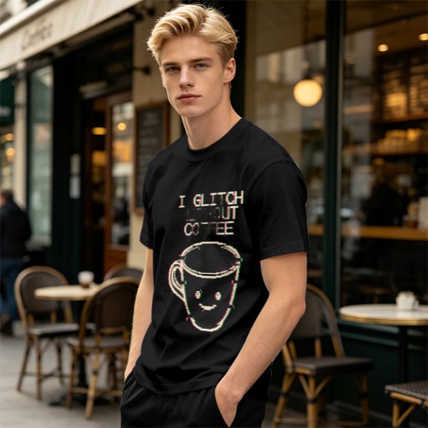 Olive Glitch Coffee Themed Graphic T-Shirt