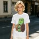 Olive Green T-Shirt With Cute Turtle Holding Coffee Cup Print