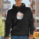 Black Hoodie With Cute Unicorn Ramen Bowl Graphic